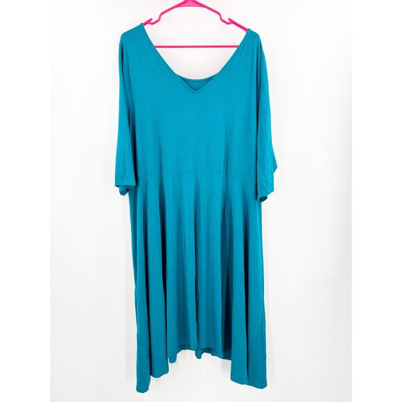 EILEEN FISHER WOMAN Dress Size 3X NEW Plus Curvy NWOT System Viscose Jersey Teal - Picture 2 of 11